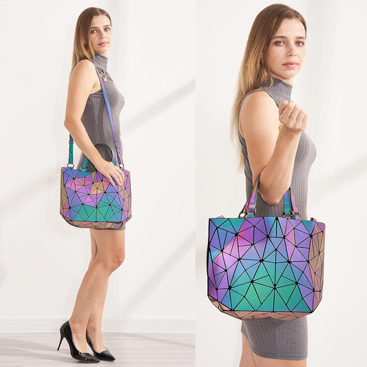 Geometric Luminous Tote Bag Crossbody Handbag Holographic Reflective Women Girl Fashion Shoulder Bag (Crossbody Bag)