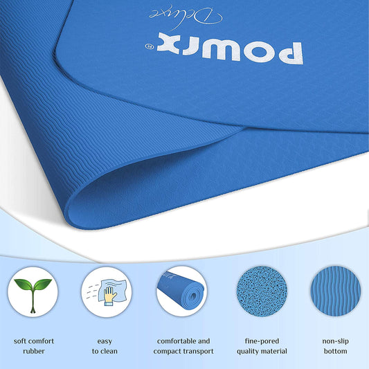 Powrx Yoga Mat Tpe with Bag Excersize Mat for Workout Non-Slip Large Yoga Mat