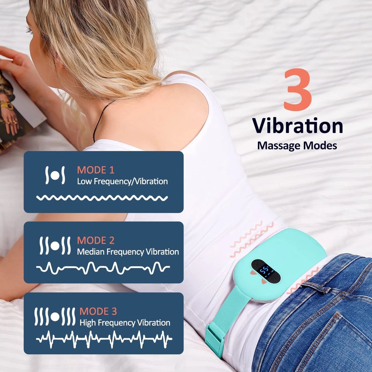 Heating Pad, Portable Cordless Menstrual Heating Pad, Heating Pads for Cramps, 5S Fast Heating Pad with 3 Heat Levels & 3 Massage Modes, Heating Pad for Back or Belly Pain Relief for Women Girls