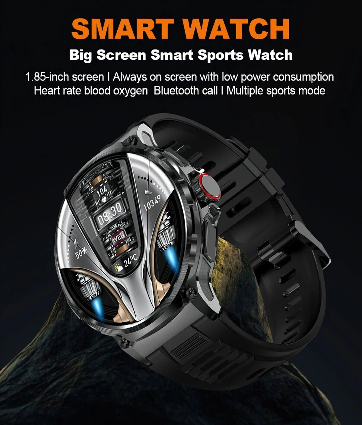 1.85" Ultra HD Smartwatch GPS Bluetooth Call Health Monitoring Watch Gym Gift