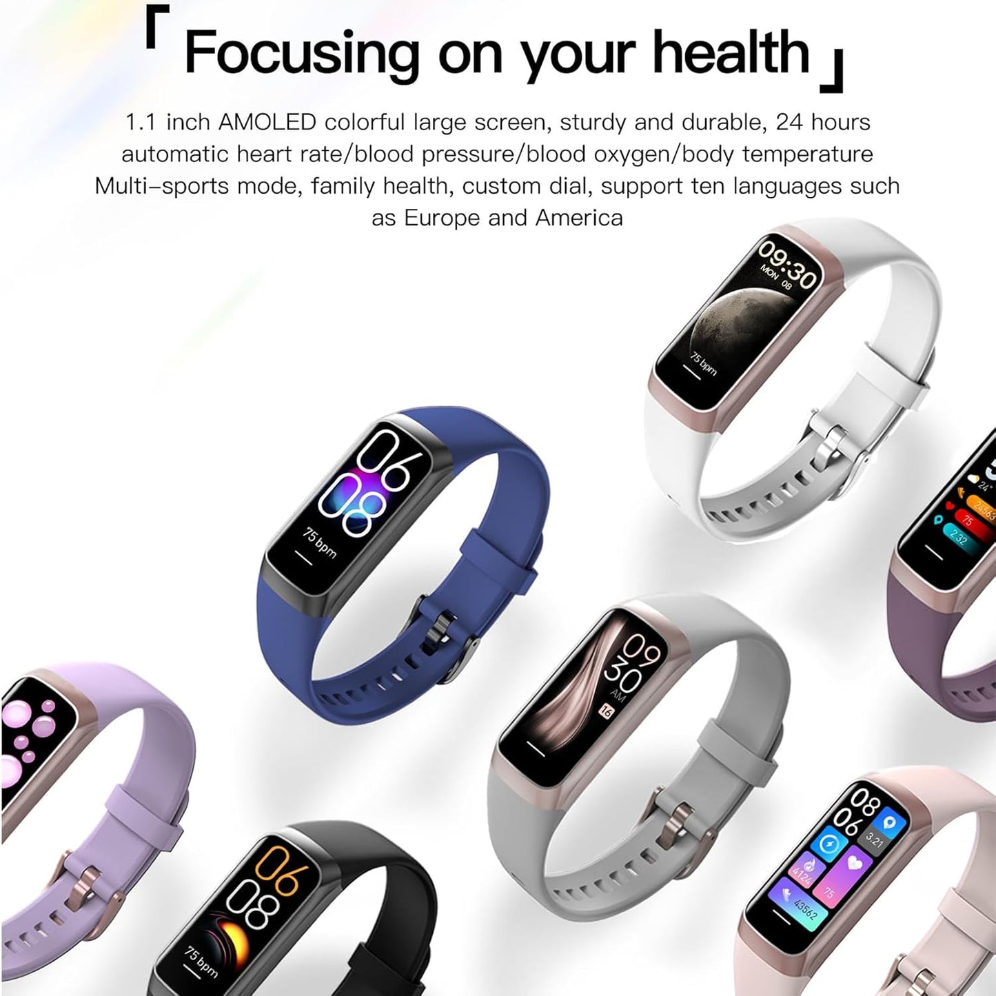 Fitness Trackers for Women Men, Oled Screen Heart Rate Sleep Monitor Step Tracker 25 Sports Modes IP68 Waterproof Smartwatch Activity Tracker, Smart Bracelet Fitness Tracker Watch with Blood Pressure