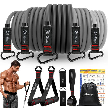 Resistance Bands Set, 150Lb  5 Tube Fitness Bands for Muscle Training