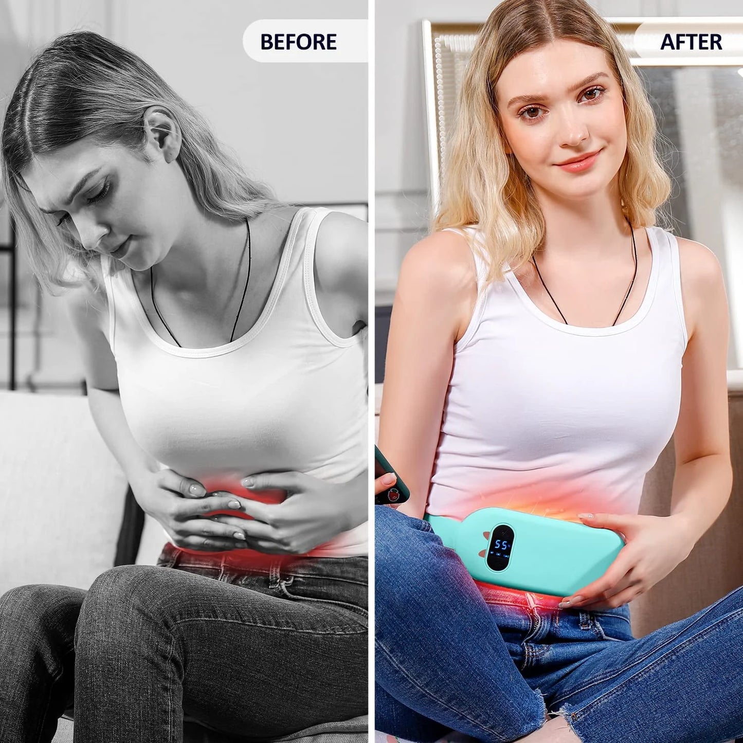 Heating Pad, Portable Cordless Menstrual Heating Pad, Heating Pads for Cramps, 5S Fast Heating Pad with 3 Heat Levels & 3 Massage Modes, Heating Pad for Back or Belly Pain Relief for Women Girls