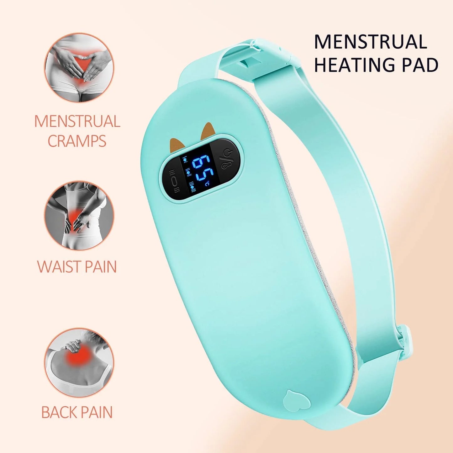 Heating Pad, Portable Cordless Menstrual Heating Pad, Heating Pads for Cramps, 5S Fast Heating Pad with 3 Heat Levels & 3 Massage Modes, Heating Pad for Back or Belly Pain Relief for Women Girls