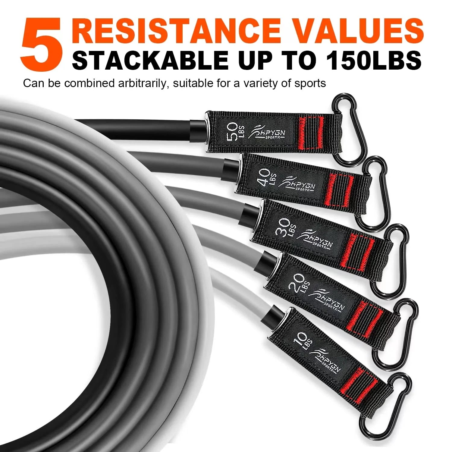 Resistance Bands Set, 150Lb  5 Tube Fitness Bands for Muscle Training