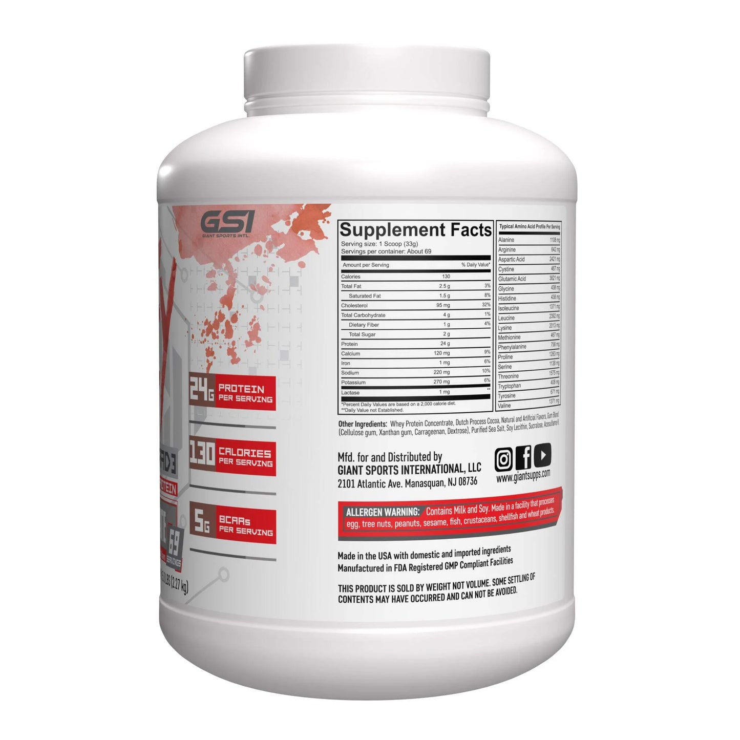 Sports Edge Series Whey Protein Powder | 100% Whey, 24G Protein per Serving, 5G Bcaas | Chocolate 5 Pound